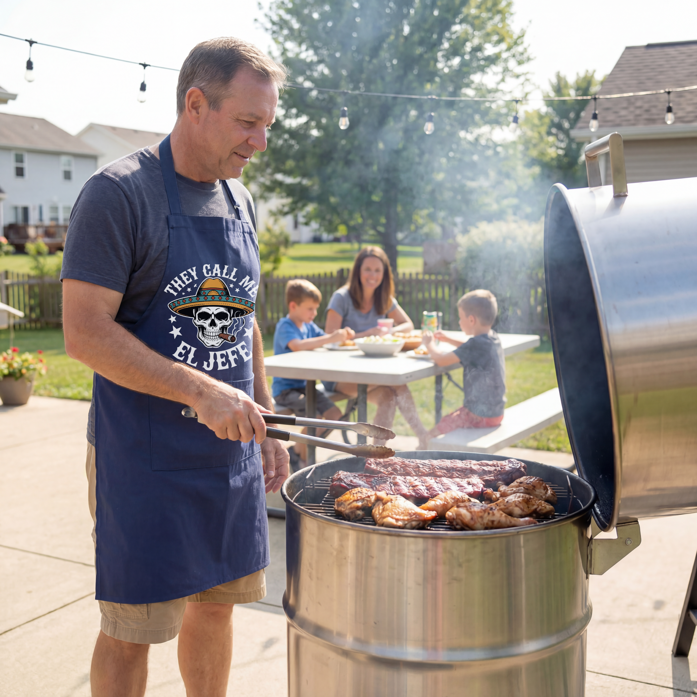 They Call Me El Jefe skull apron — Funny Mexican Sombrero BBQ & Grill Apron