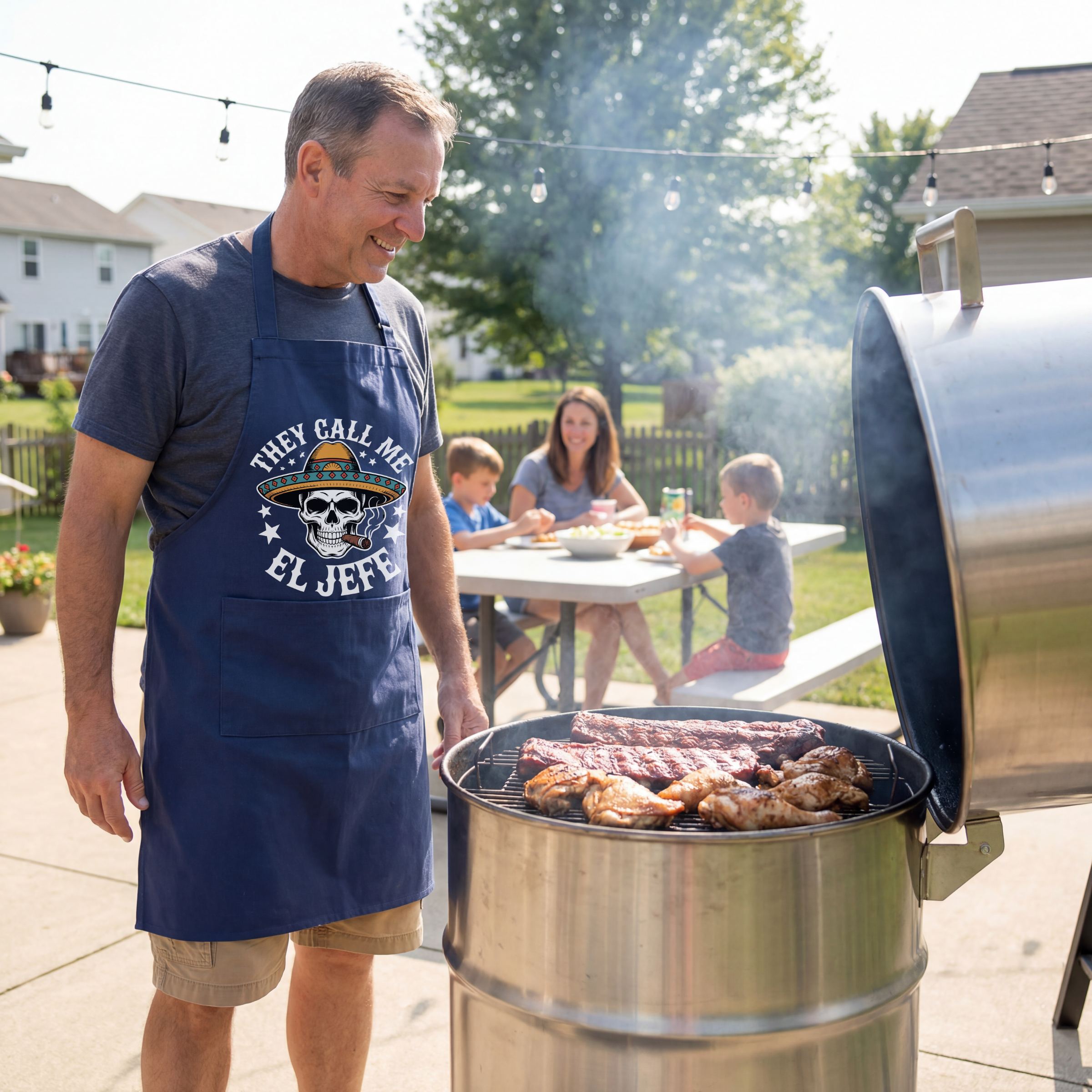 They Call Me El Jefe skull apron — Funny Mexican Sombrero BBQ & Grill Apron