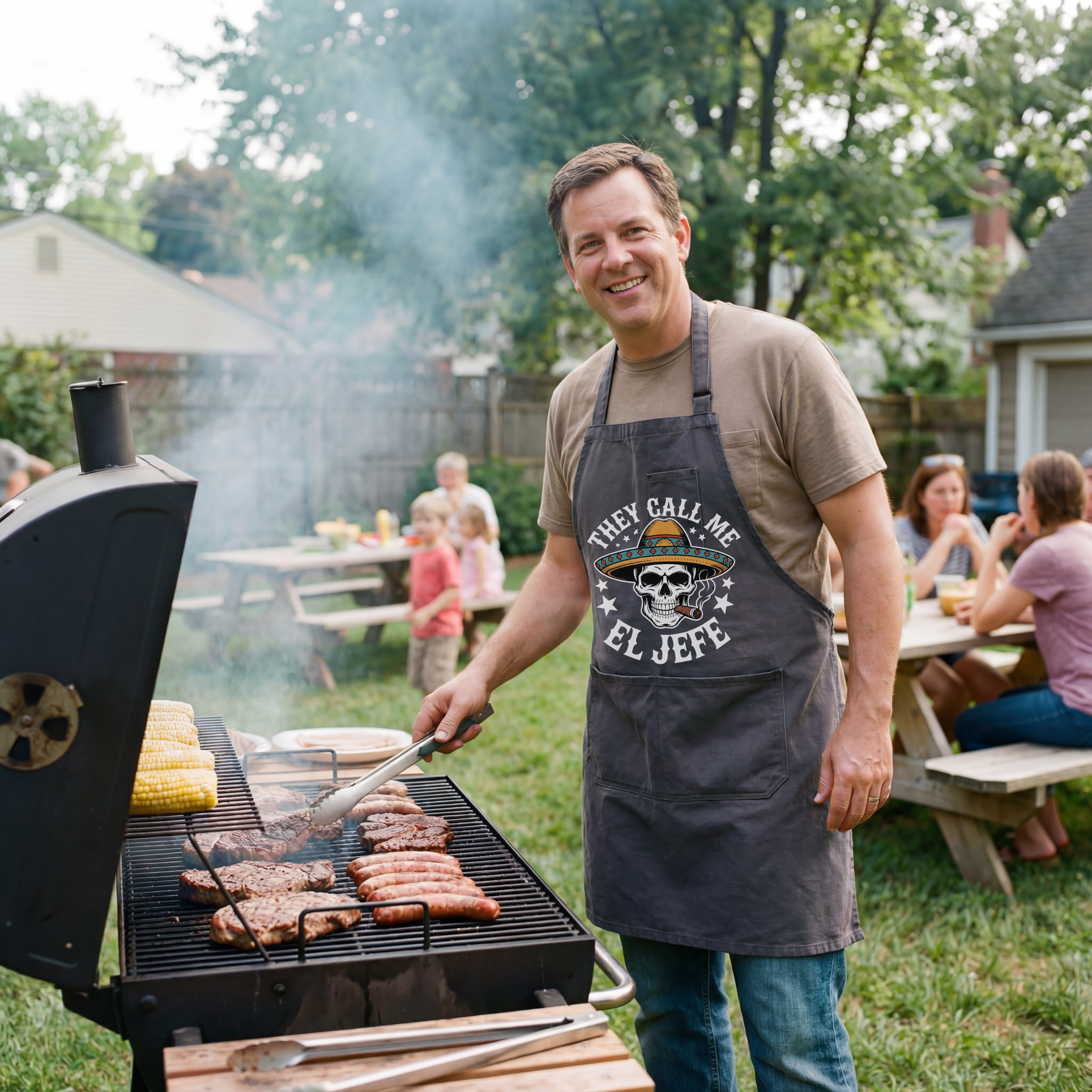 They Call Me El Jefe skull apron — Funny Mexican Sombrero BBQ & Grill Apron
