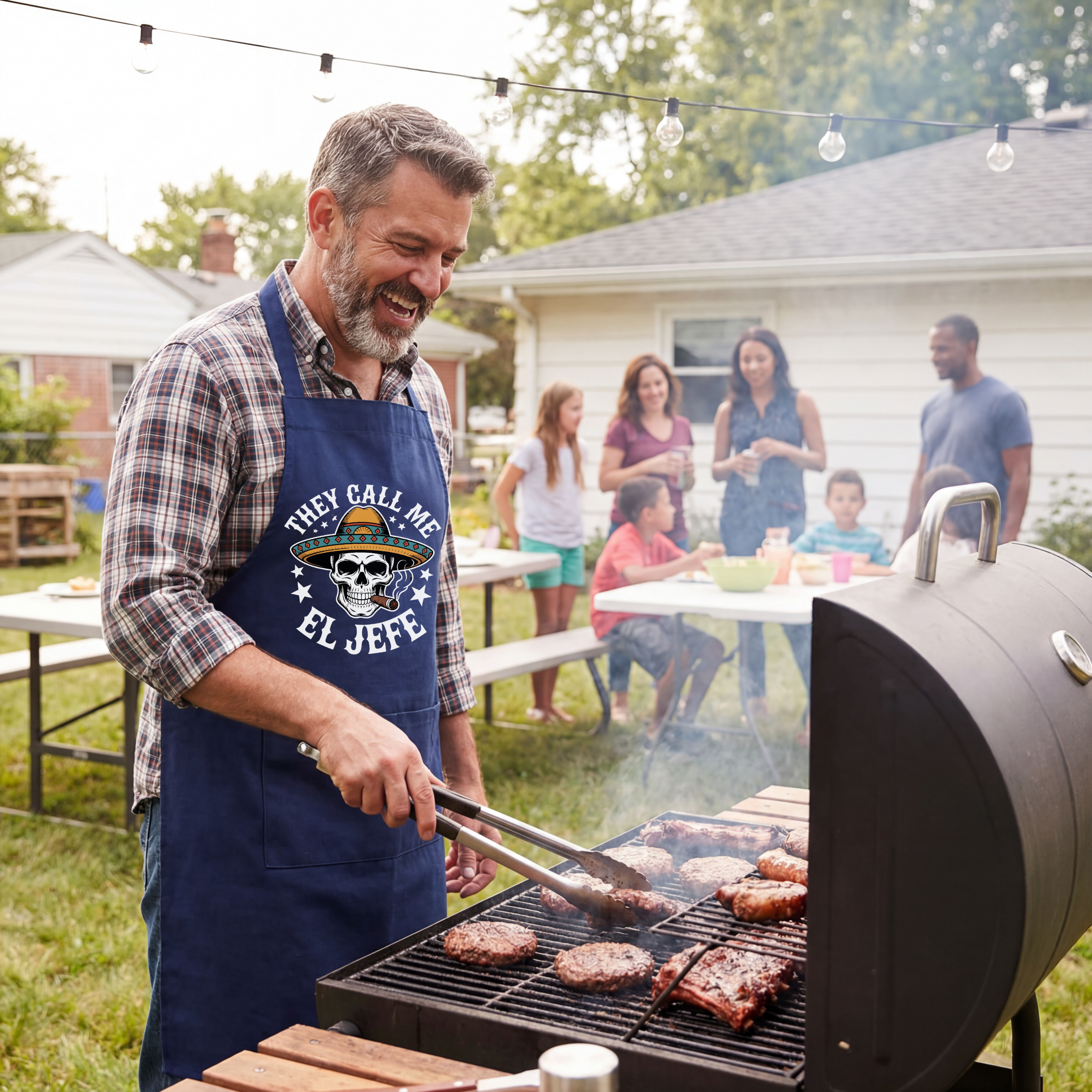 They Call Me El Jefe skull apron — Funny Mexican Sombrero BBQ & Grill Apron