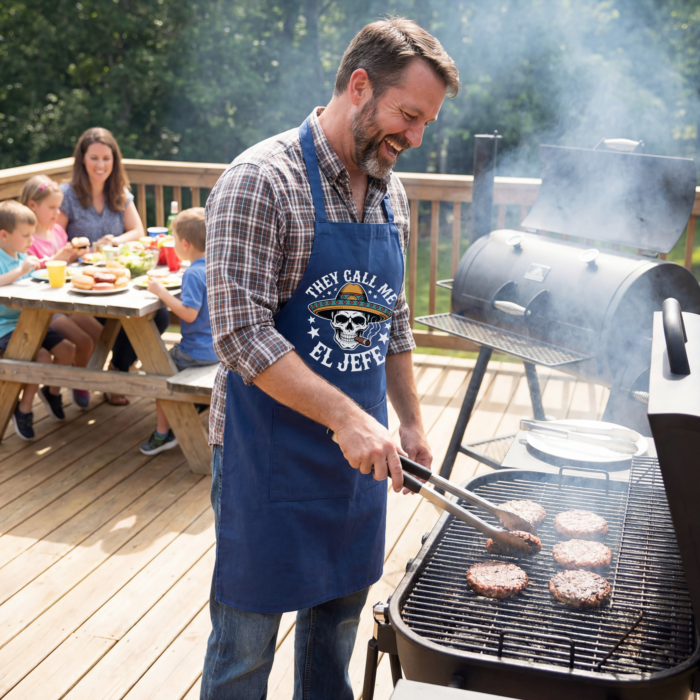 They Call Me El Jefe skull apron — Funny Mexican Sombrero BBQ & Grill Apron