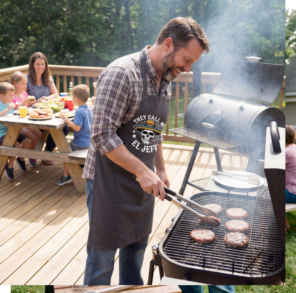 They Call Me El Jefe skull apron — Funny Mexican Sombrero BBQ & Grill Apron